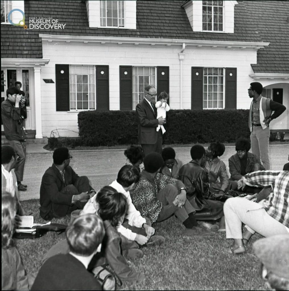 protesters outside the Morgan residence at Colorado State University