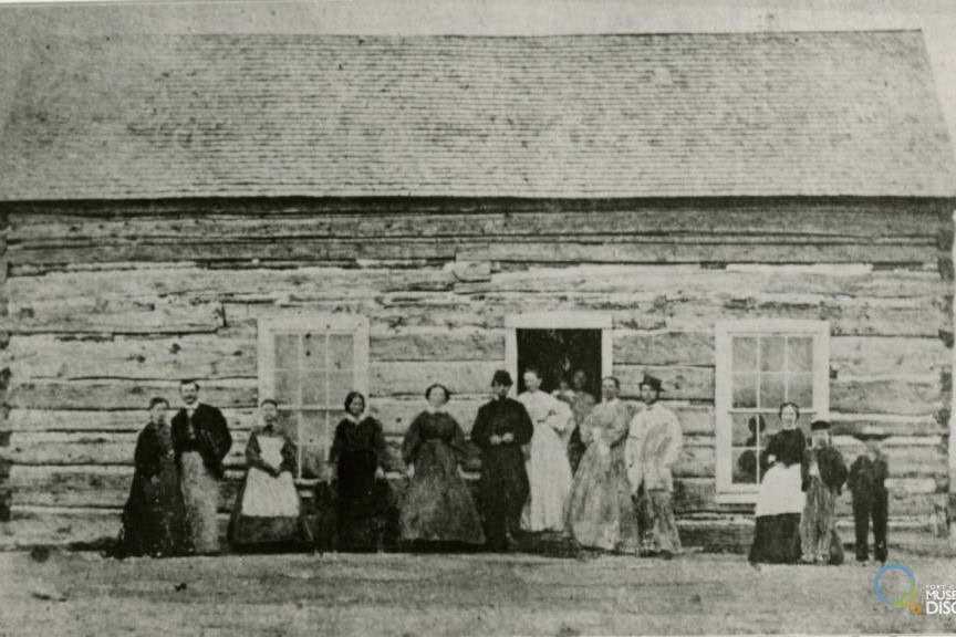 Christmas Dinner at Auntie Stone's (Elizabeth Stone) Cabin, 1866, on original site at Fort Collins Military Reservation