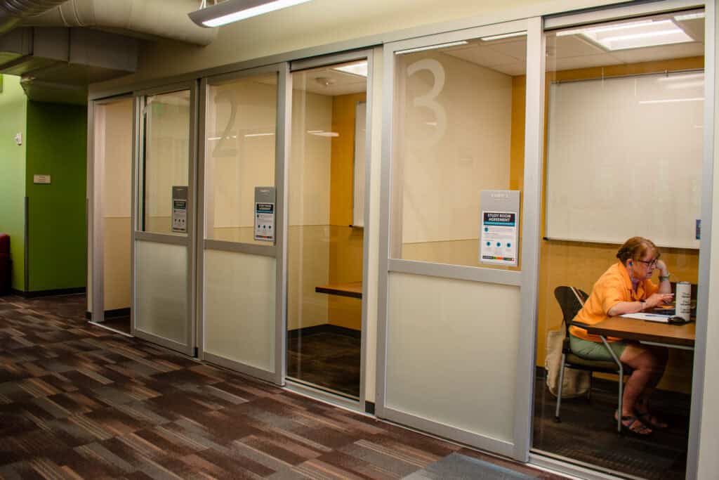 Three small study rooms with the numbers 1, 2, and 3 engraved on the door