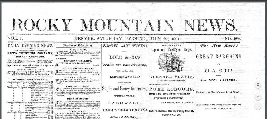 Copia de una antigua portada del periódico Rocky Mountain News