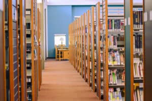 Shelves of books inside a library