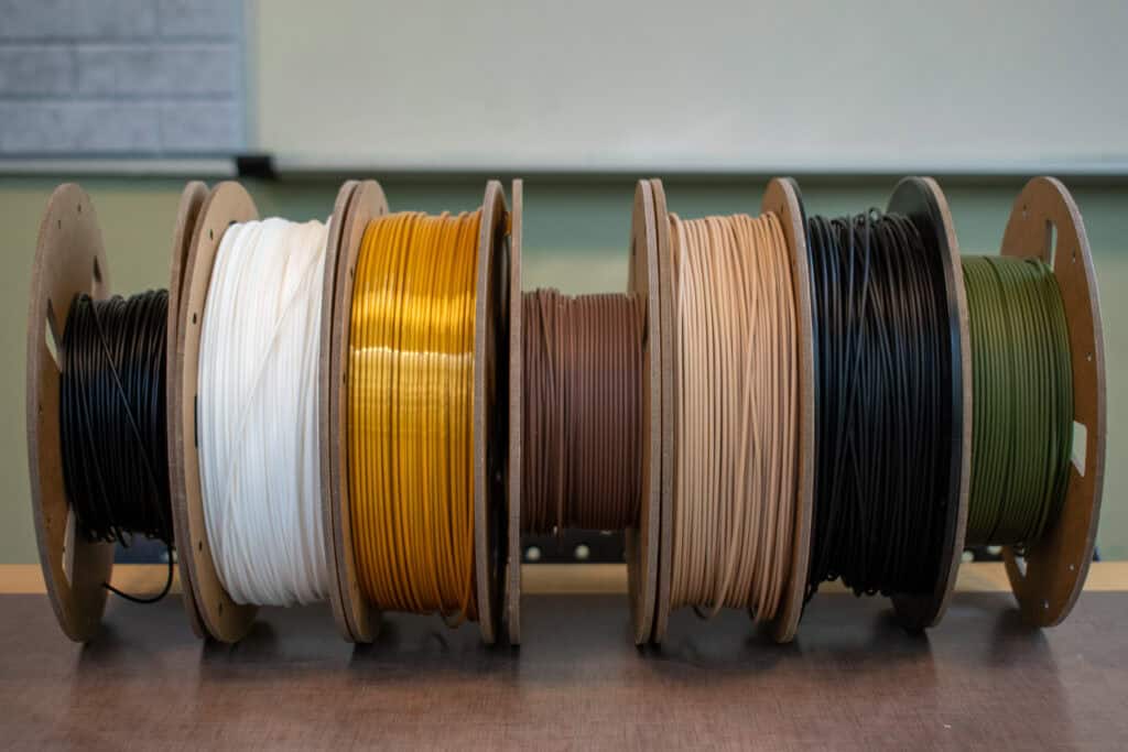 a variety of natural toned 3D printer filament colors