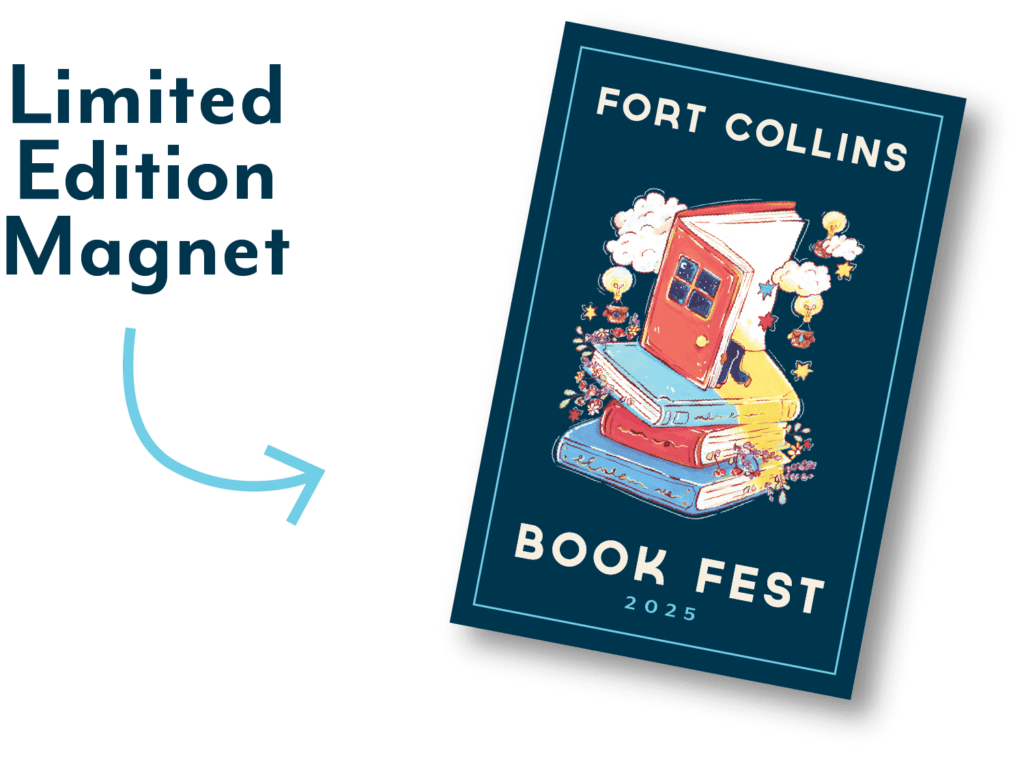 fort collins book fest 2025 arte destacado en un imán de edición limitada