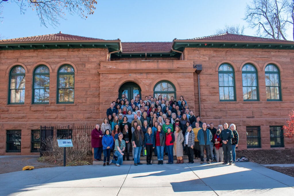 Library staff posing for a photo in front of the Fort Collins Center for Creativity