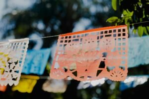 Papel picado hung outside