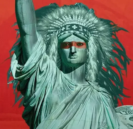 graphic of the statue of liberty in traditional native american dress