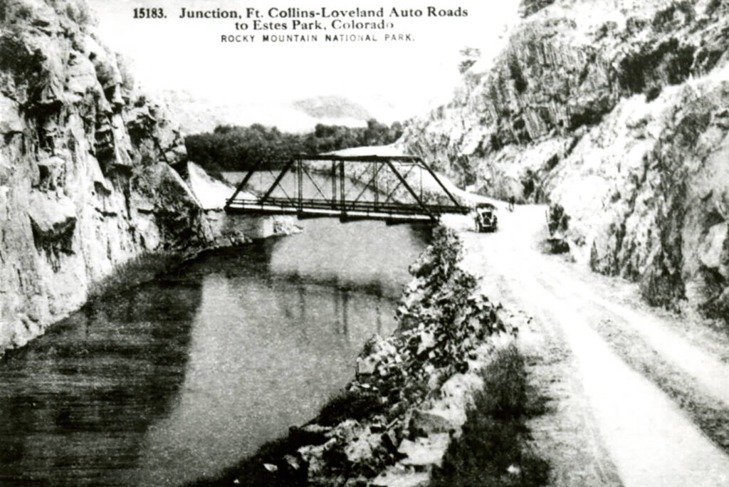 historic black and white image of the Fort Collins and Loveland Junction to get to Rocky Mountain National Park