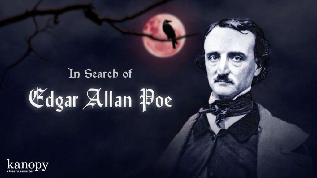 Image of author Edgar Allan Poe and a black raven